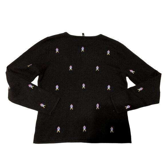 FABERGE EGG EMBROIDERED CARDIGAN SIZE M BLACK BUTTON FRONT LONG SLEEVE WOMENS - Picture 5 of 5